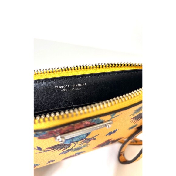 REBECCA MINKOFF Leather CLUTCH Yellow Blue Floral Wallet Credit Card Wristlet - Picture 3 of 11